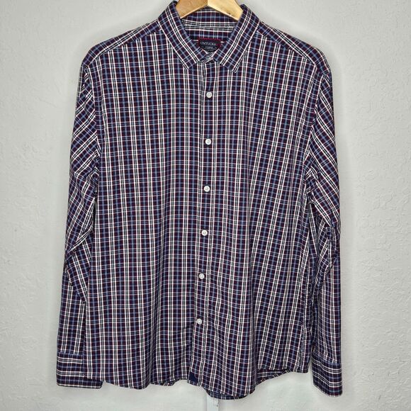 Untuckit Men's Button Down Shirt Plaid Stretch Blue Red White Long Sleeve XL - Picture 1 of 6